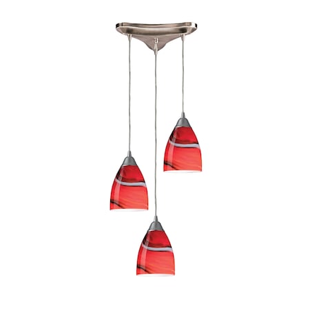 Pierra 3-Lght Triangular Pendant In Satin Nckl With Candy Glass